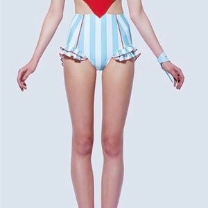 Cute red heart shaped swimsuit one piece ruffled trim swimwear
